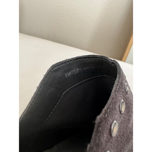 1. State Loka Studded Suede Ankle Bootie Wood Block Heel Almond Toe Size 8M Gray - Picture 7 of 15